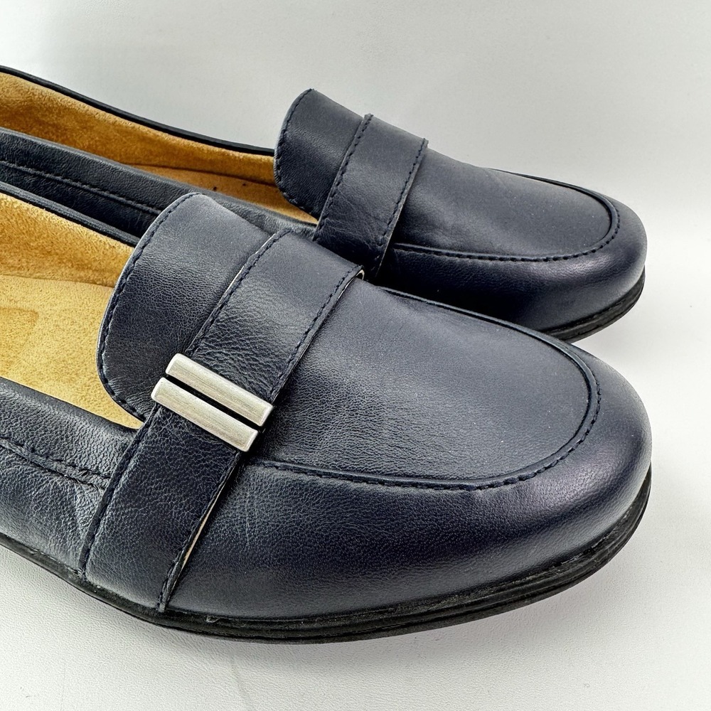 SOUL Naturalizer Navy Leather Loafers Womens 8W Wide Comfort Slip On Shoes - Picture 2 of 12